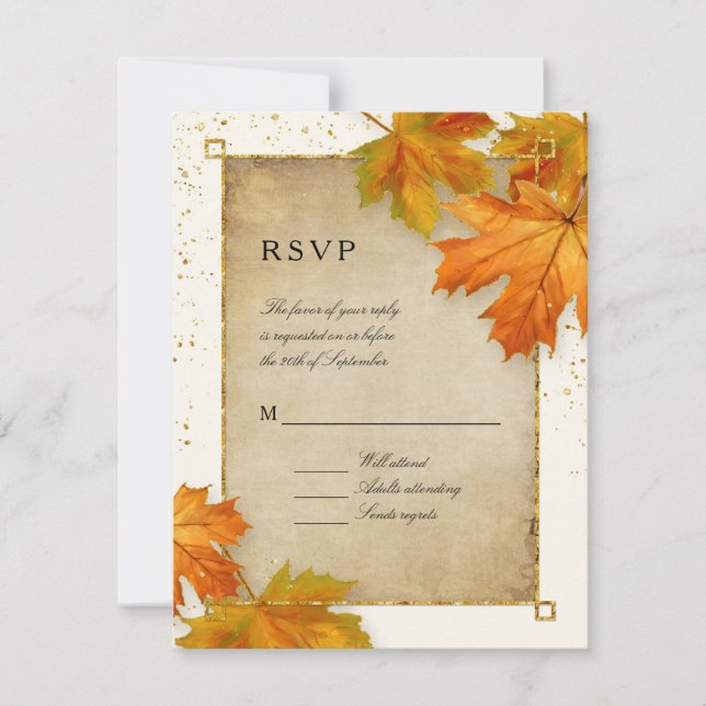 RSVP Fall Autumn Falling Leaves Elegant Wedding (Front)