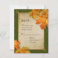 RSVP Fall Autumn Falling Leaves Elegant Wedding