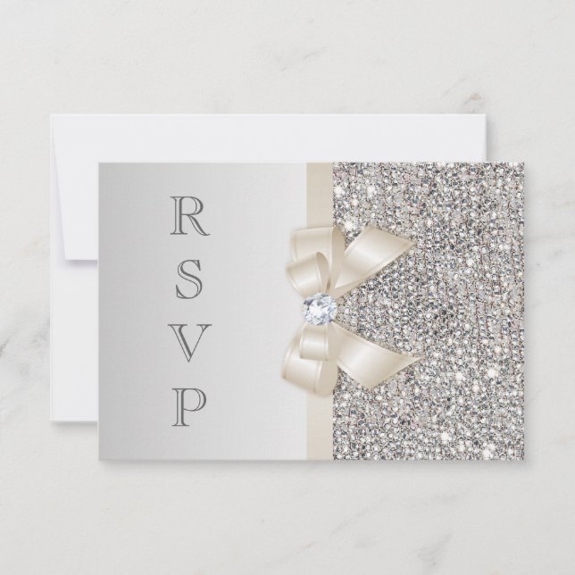 RSVP Faux Silver Sequins Light Champagne Bow Card (Front)