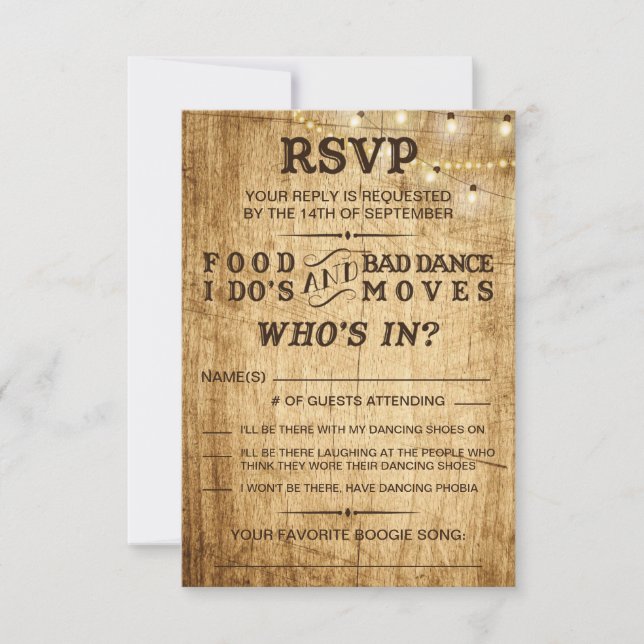 RSVP for wedding Food, I Do's and Bad Dance Moves (Front)