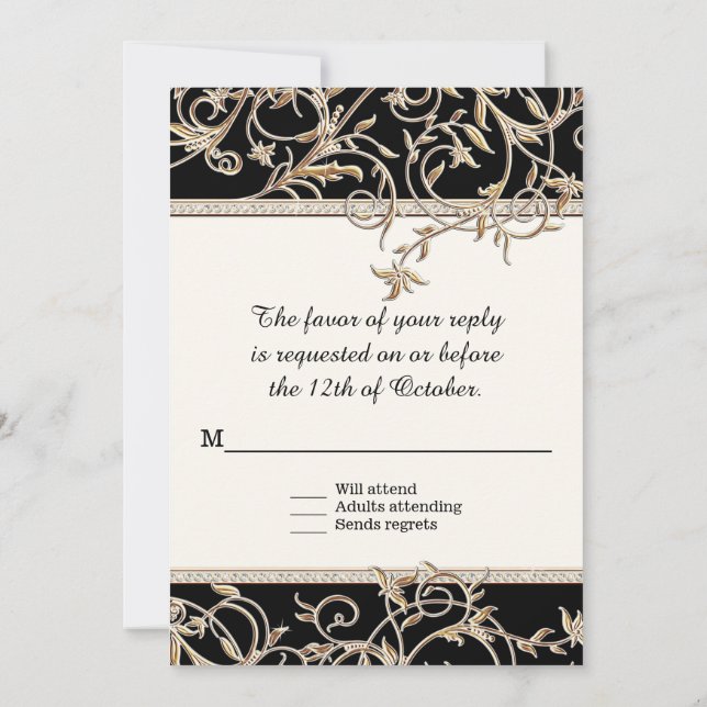 RSVP Glam Old Hollywood Regency Black Wedding Invitation (Back)