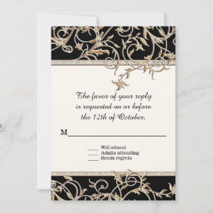 RSVP Glam Old Hollywood Regency Black Wedding Invitation