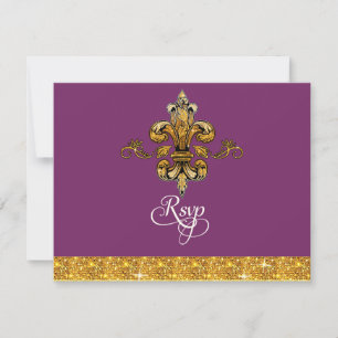 RSVP Glitter Faux Gold Black Formal Fleur de Lis Card