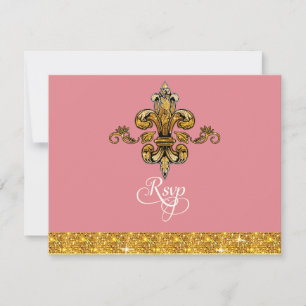 RSVP Glitter Faux Gold Black Formal Fleur de Lis Card