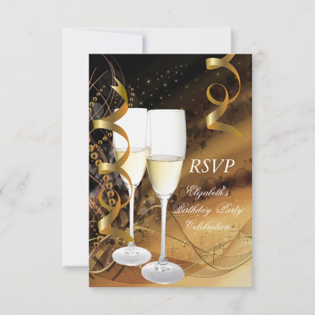 RSVP Gold Black Birthday Party Champagne (Front)