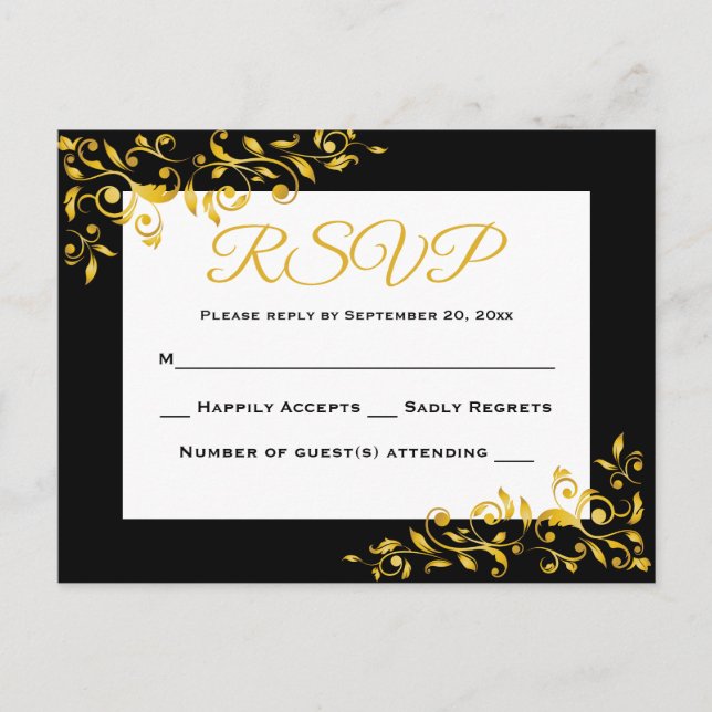 RSVP Gold & Black Floral Swirl Response - No Menu (Front)