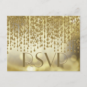 RSVP   Gold Confetti Streams with Bokeh Background Invitation Postcard