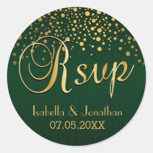 RSVP Gold Dots and Green Personalise Classic Round Sticker