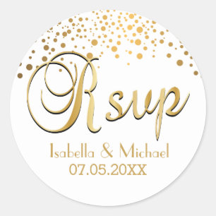 RSVP   Gold Dots    Personalise Classic Round Sticker