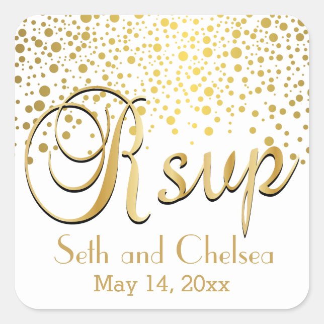RSVP Gold Dots  | Personalise Square Sticker (Front)