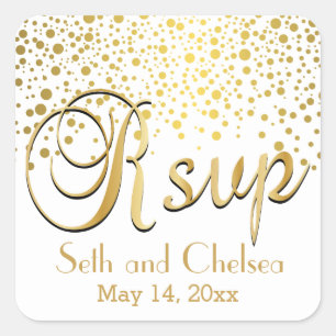 RSVP Gold Dots    Personalise Square Sticker