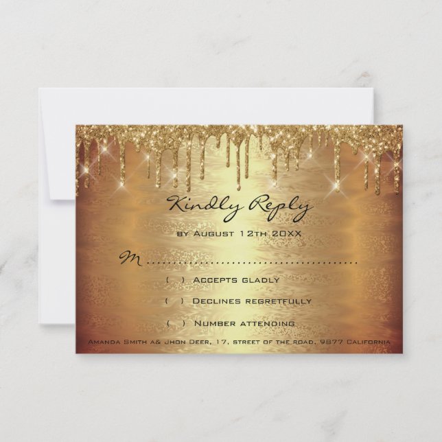 RSVP Gold Drips Spark Glitter Wedding Bridal Showe Card (Front)