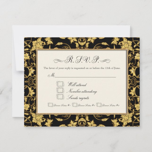 RSVP Gold Floral Damask Glitter Formal Wedding (Front)
