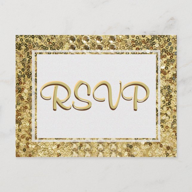 RSVP Gold Sequin Invitation Postcard (Front)