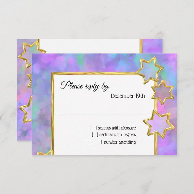 RSVP Gold Star Abstract Blue Purple Pink Invitation (Front/Back)