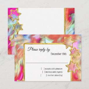 RSVP Gold Star Abstract Red Tie Dye Invitation