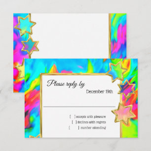 RSVP Gold Star Abstract Turquoise Tie Dye Invitation