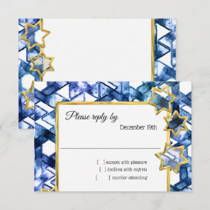 RSVP Gold Star Blue Damask Invitation