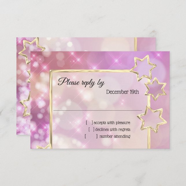 RSVP Gold Star Pink Bokeh Lights Invitation (Front/Back)
