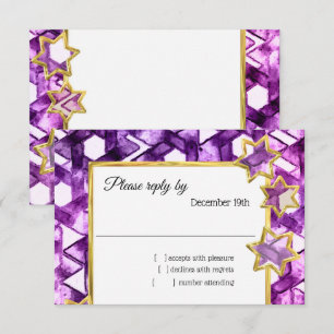 RSVP Gold Star Purple Damask Invitation