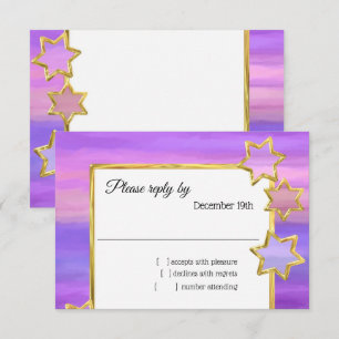 RSVP Gold Star Purple Pink Stripes Invitation