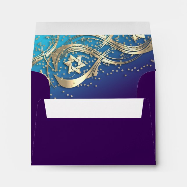 RSVP Gold Stars Flourish Gold Confetti Turquoise Envelope (Back (Bottom))