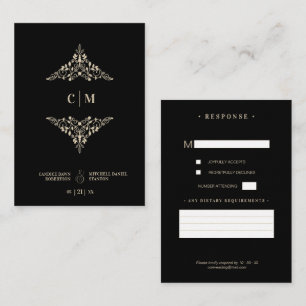 RSVP Gold Wedding Initials Flourish Enclosure Card