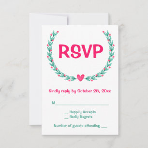 RSVP Green Turquoise Watercolor Wreath Wedding Card