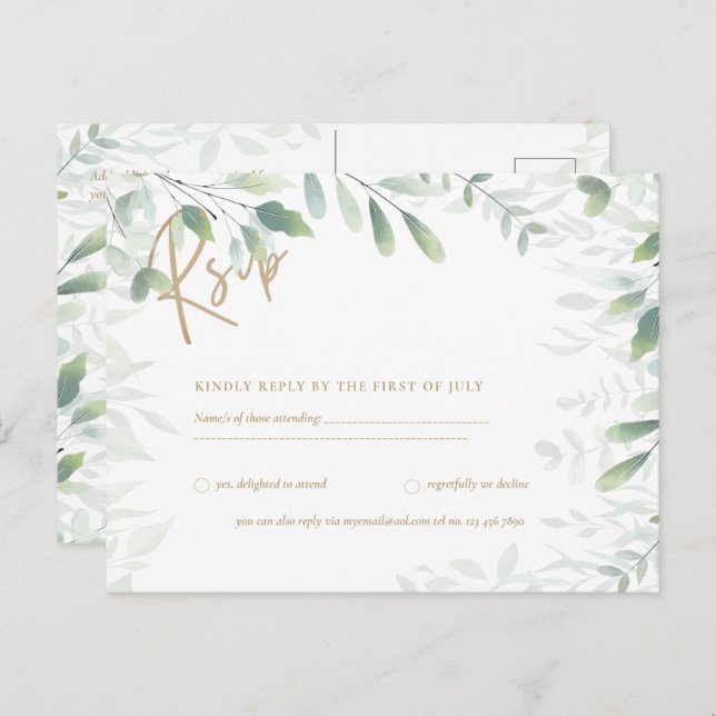 RSVP -  Greenery Leaves Gold  Postcard (Front/Back)