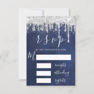 RSVP Grey Silver Drips Bridal Wedding Navy Spark  Card