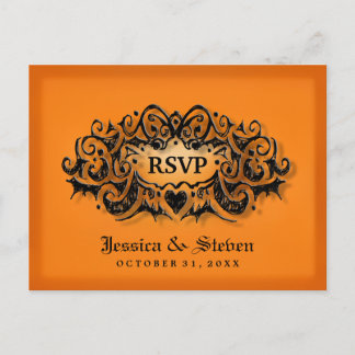 RSVP Halloween Bold Orange Black Wedding Postcard