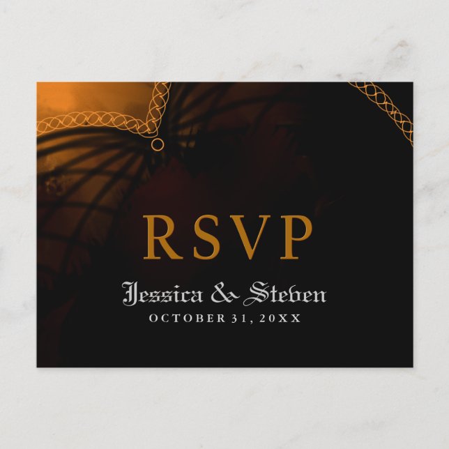 RSVP Halloween Gothic Wedding MENU PostCard (Front)