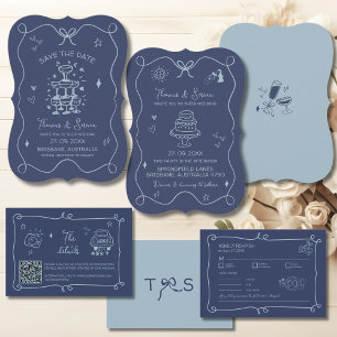 RSVP Hand Written Doodle Art Scribble Blue Enclosure Card