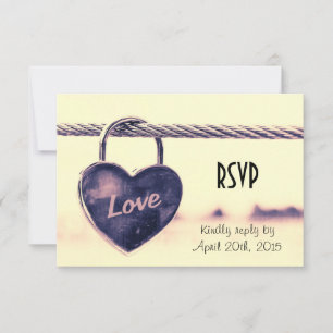 RSVP Heart Shaped Love Padlock Attached to a Rope Card