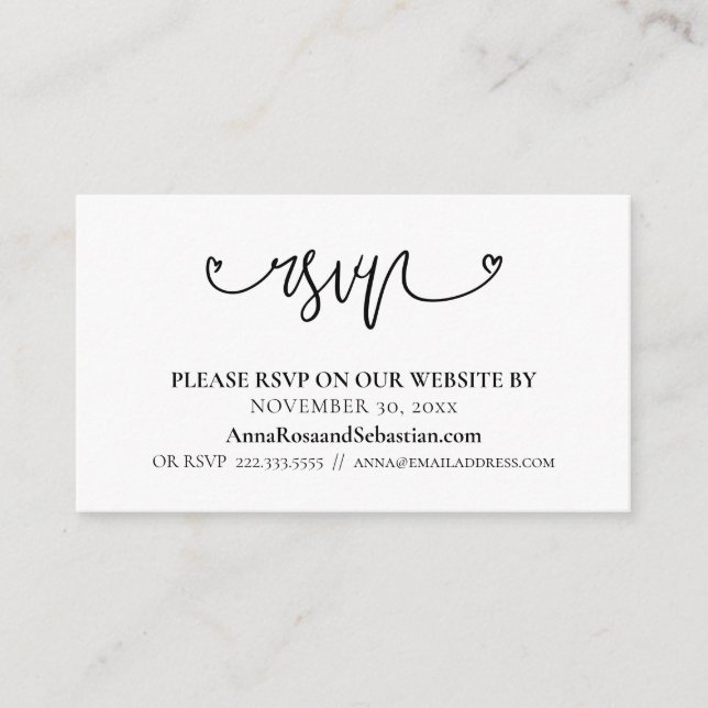 ~* RSVP Hearts Wedding Website  Simple Enclosure Card (Front)