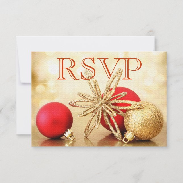 RSVP Holiday Gold & Red Wedding Card (Front)