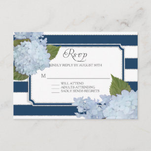 RSVP Hydrangea Modern Elegant Navy White Stripe Card
