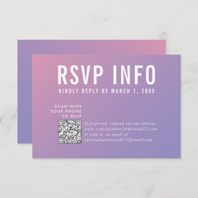 RSVP INFO CARD modern purple pink qrcode (Front/Back)