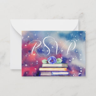 RSVP Kindly Reply Watercolor Books Purple Wedding Card