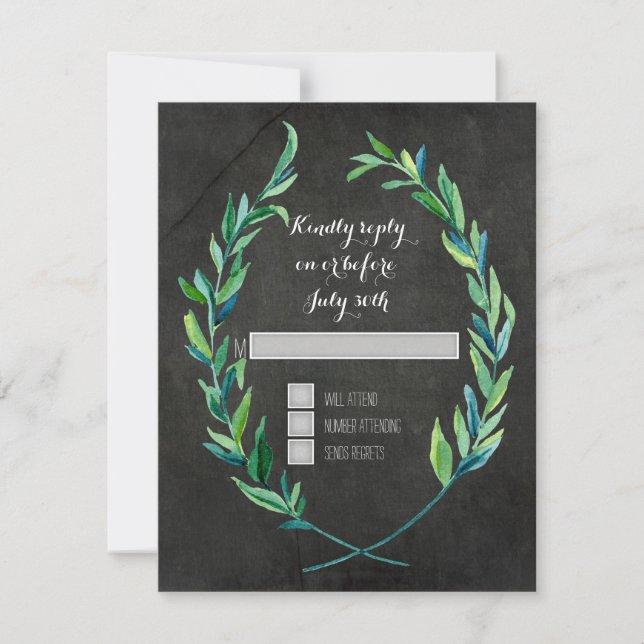 RSVP Laurel Wreath Olive Leaf Branch Chalkboard Card (Front)