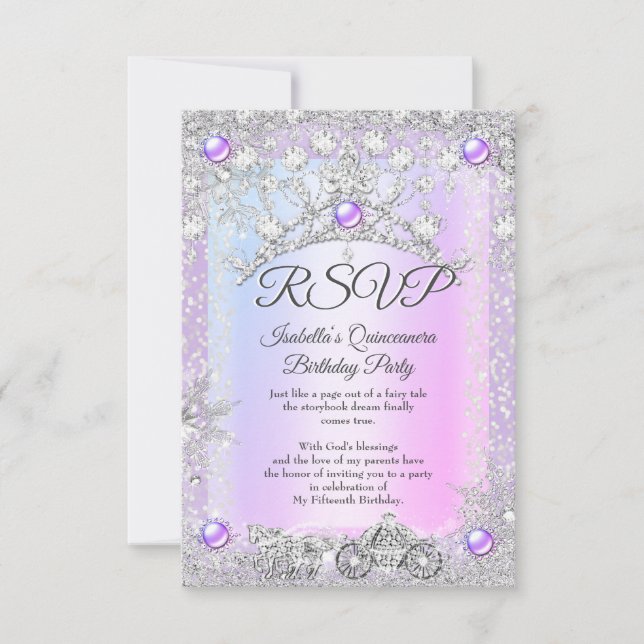 RSVP Lavender purple Quinceanera Winter Carriage  Card (Front)