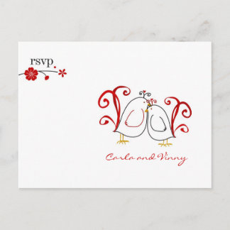 RSVP lovebirds and cherry blossoms PC Invitation Postcard