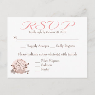 RSVP Lovebirds Pink And Brown Response Card