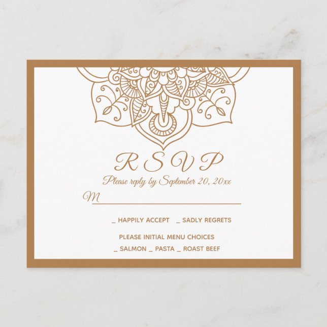 RSVP Mandala Brown Boho Indian Wedding  Modern Invitation Postcard (Front)