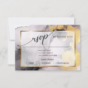 RSVP   Marbled Dusty Rose Black Gold Abstract  Card