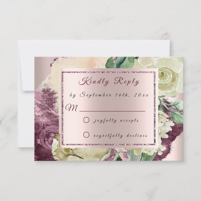 RSVP Marsala Ivory Roses Floral Blush Burgundy Card (Front)