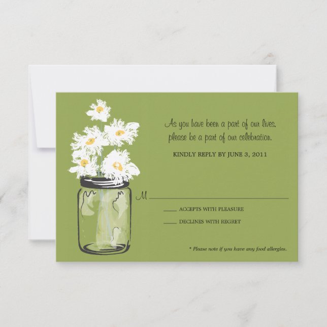 RSVP - Mason Jar filled with White Daisies Card (Front)