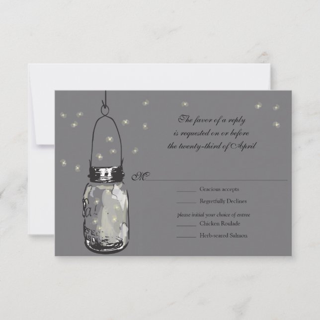 RSVP Mason Jar & Fireflies Wedding Card (Front)
