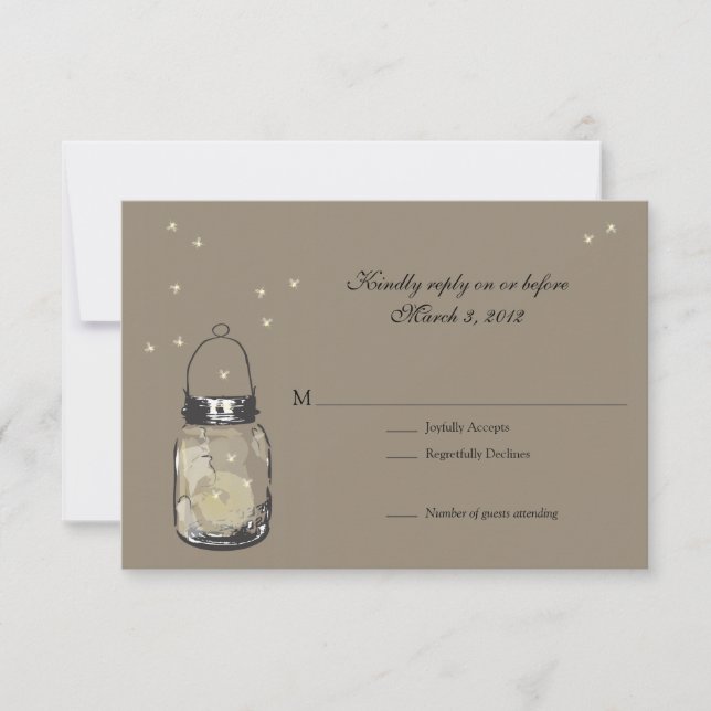 RSVP Mason Jar & Fireflies Wedding Card (Front)
