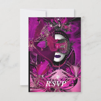 RSVP Masquerade Ball Party Mask Black Pink Purple Card